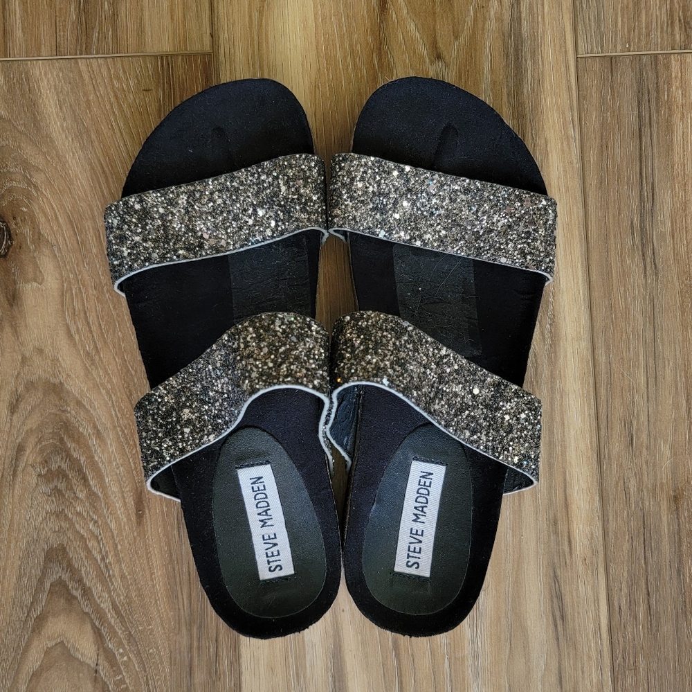 Steve Madden Glittery Slide Sandals, Size 8